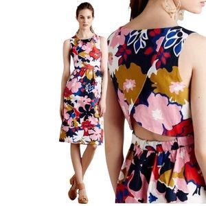 Anthropologie WHIT TWO Petalprint Cross Back Floral Dress Pockets Size 6